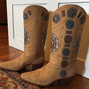 BENNIS EDWARDS EMBROIDERED SUEDE COWBOY BOOTS